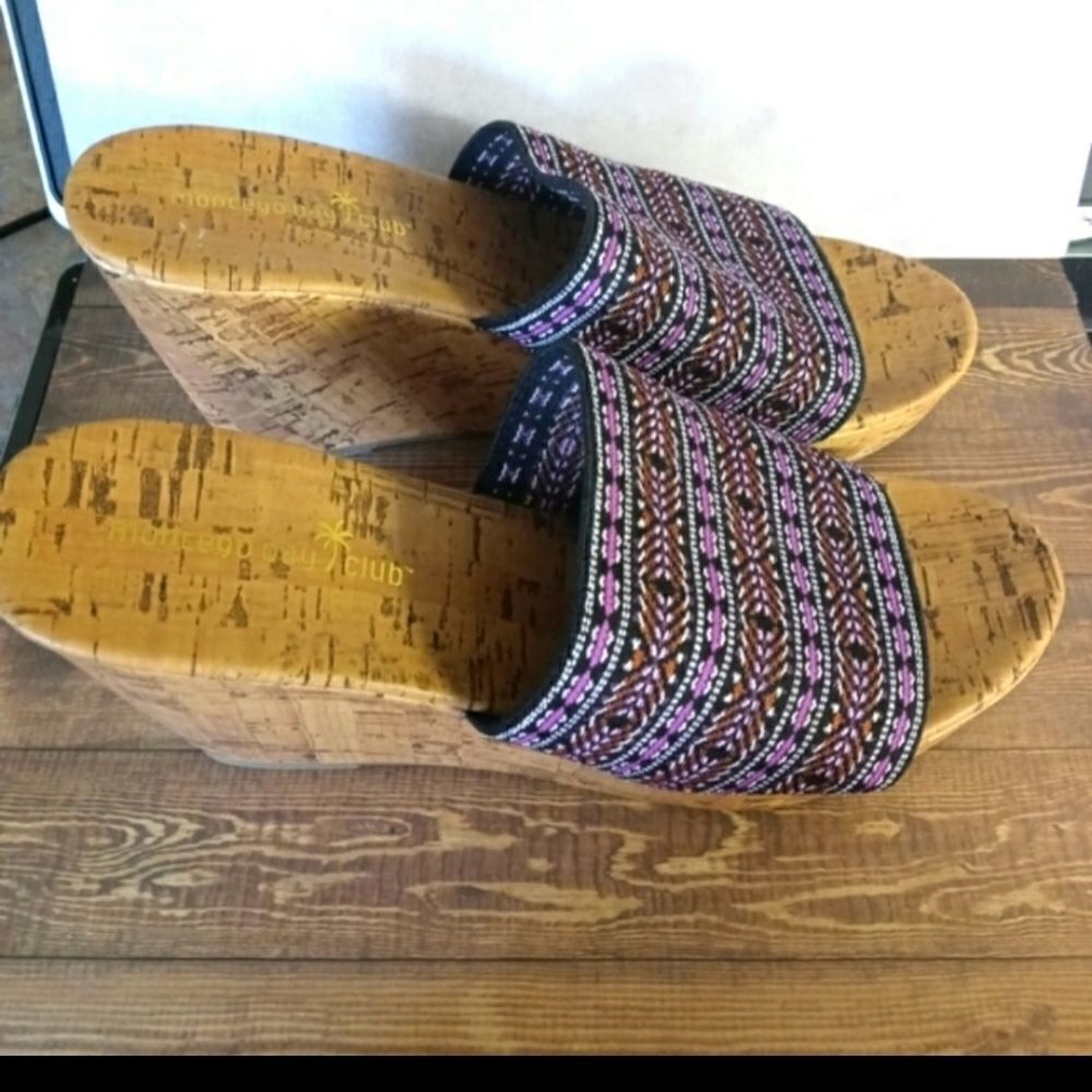 Montego Bay Club Multi Colored Cork Wedge Sandals Sz 8.5 - Picture 6 of 9